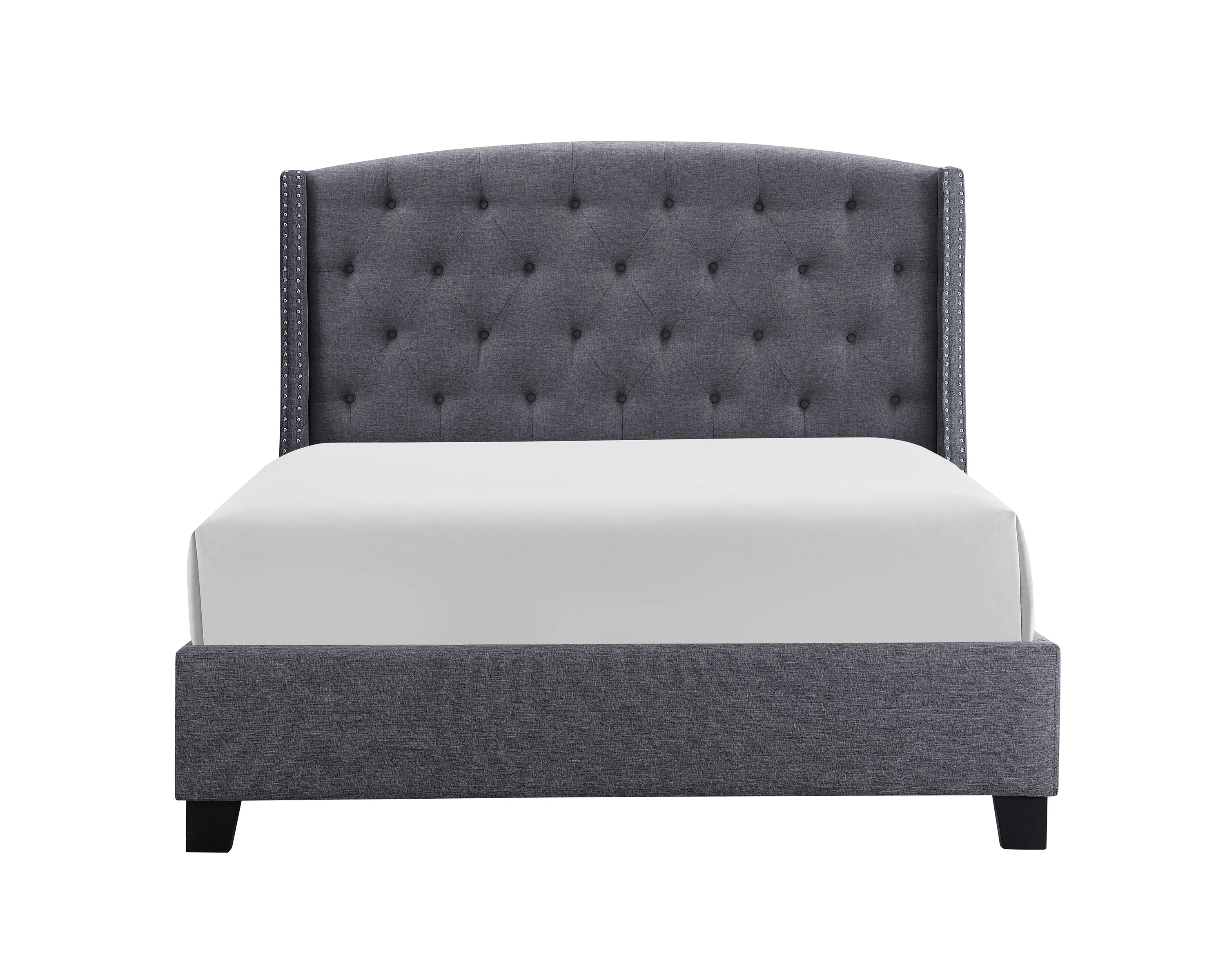 

#Modern Bed With Storage Button Tufted Nail Head Gray Wood Fabric Bedroom Furniture
