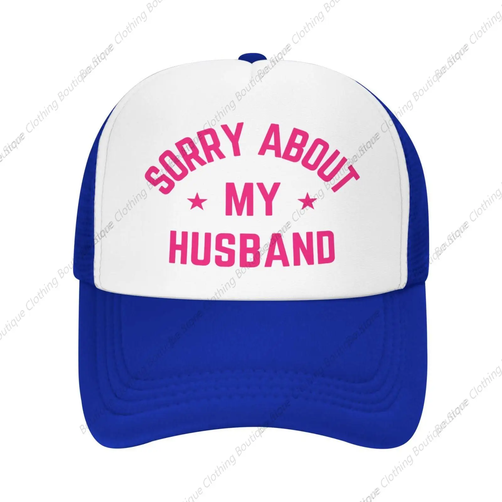 Sorry About My Husband Mesh Hat Valentine's Day Love Husband Father's Day Baseball Cap Men Women Trucker Hat Blue