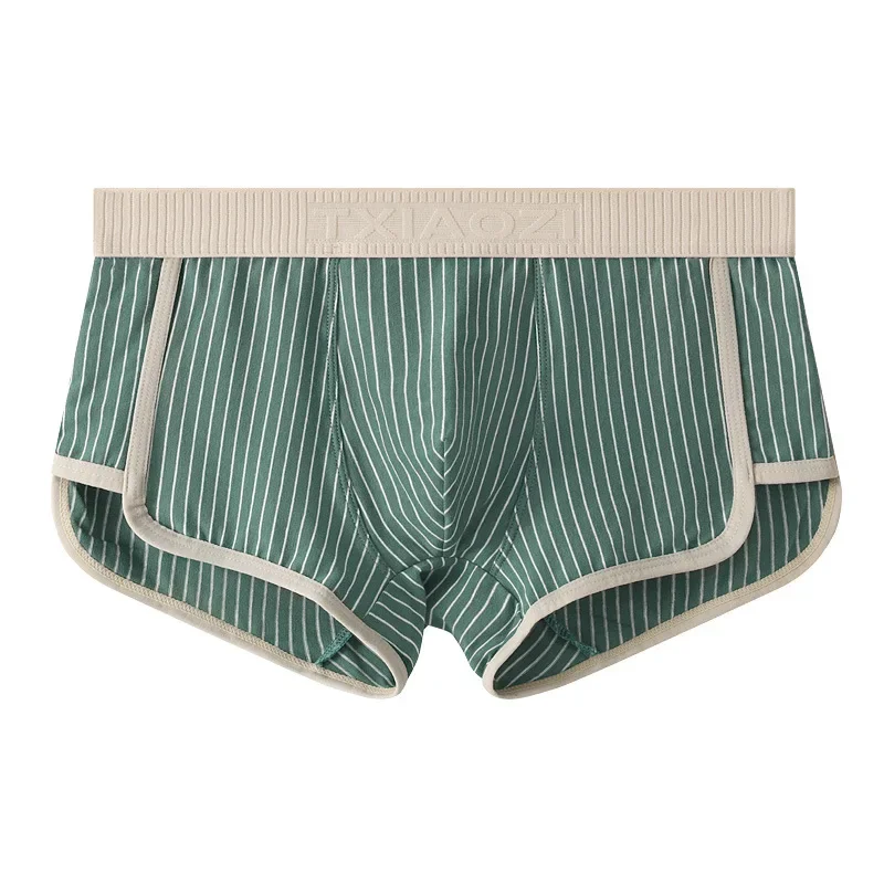 Zachte Katoenen Boxershort Mannen Sexy Uitstulpzak Ondergoed Gestreepte Slipje Ademende Onderbroek Mode Lingerie Mannelijke Boxer Short