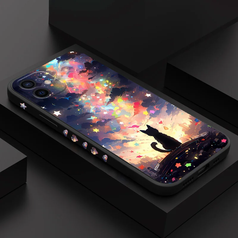 

Star Dream Cat Phone Case For iPhone 12 11 X XR XS 8 7 SE2 Pro Max Plus Mini Liquid Silicone Soft Cover