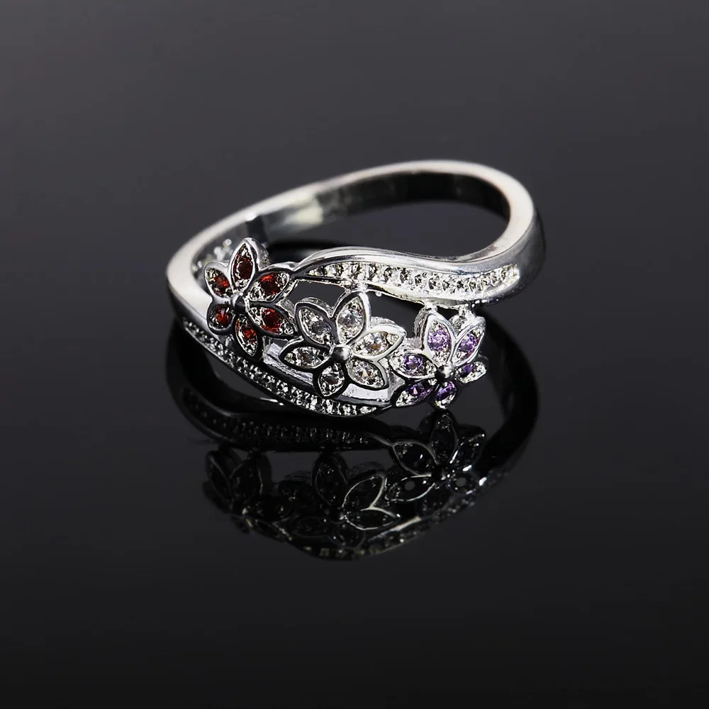 

Popular Brands 925 Sterling Silver Crystal Flower Rings For Women Charms Party Wedding Accessories Gift Jewelry