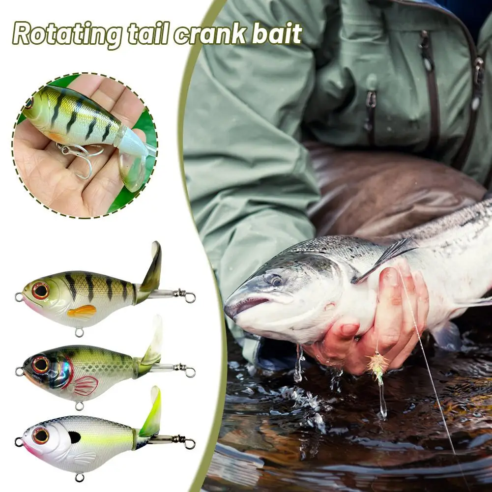 

1pcs Topwater Popper Fishing Lure With Sharp Treble Crank Artificial Bait Rotating Tail Tackle Bait Fishing Hooks C9S4