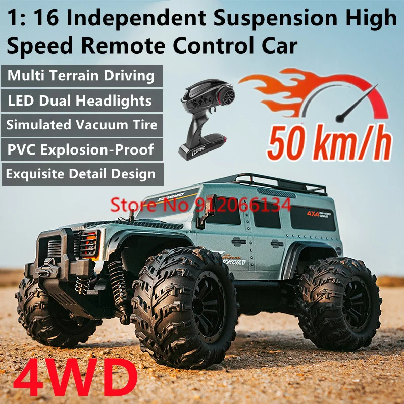 

50KM/H High Speed Off-Road 4WD RC Car 1:16 LED Dual Headlights Simulation Design All Terrain Remote Control Drift Racing Truck