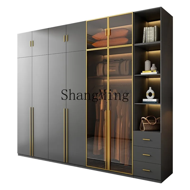 

ZHB modern simple solid wood locker household bedroom glass door wardrobe four or six door swing door large wardrobe