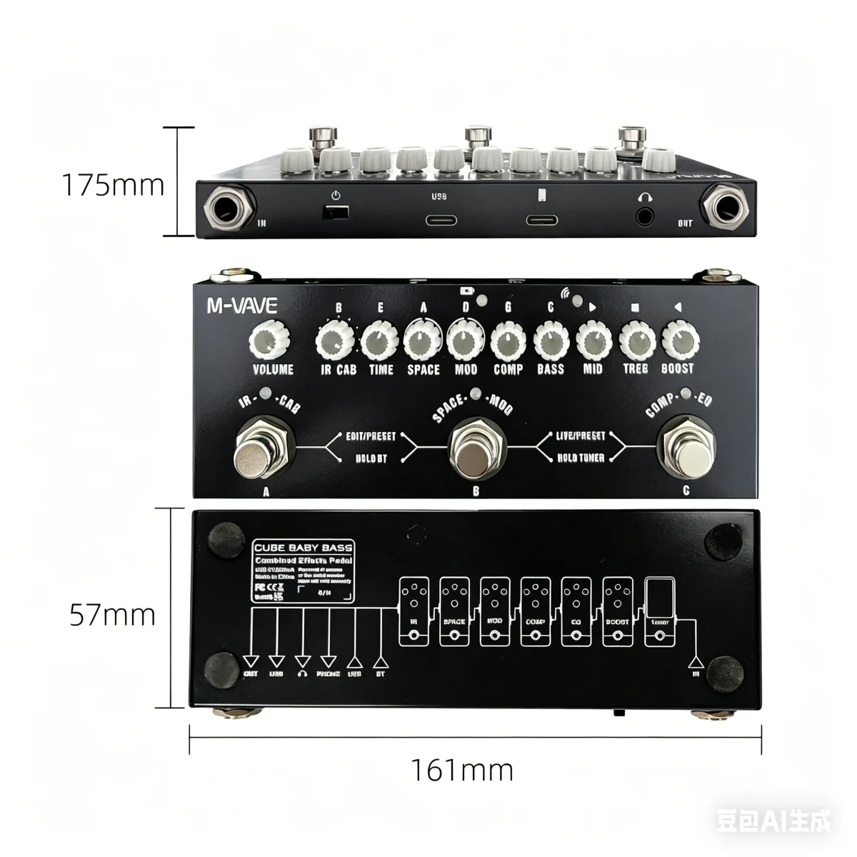 M-VAVE Cube Baby Multi Effects Guitar Pedal, IR Loading 9 AMP Models Delay Chorus Phaser Reverb, Support Recording Bluetooth