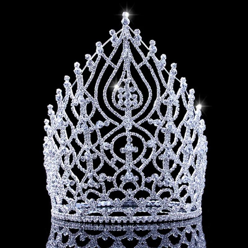 Miss World Crown Crsytal Heart Shape Rhinestone Large Crowns Bride Tiaras Wedding Stage Show Hair Accessories