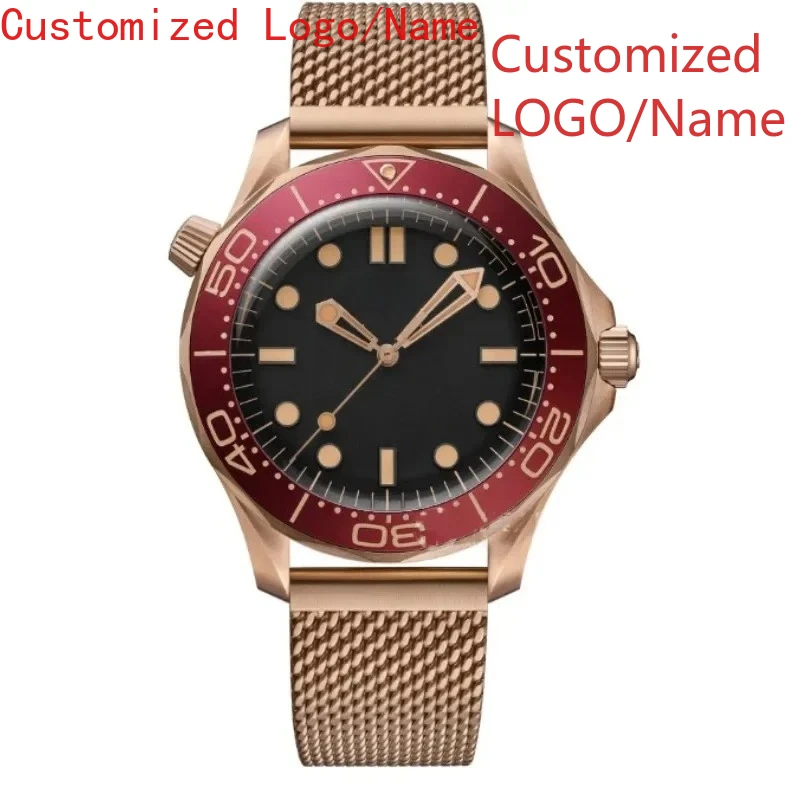 Relógio mecânico automático masculino 904l aço inoxidável preto azul verde moldura de cerâmica rosa ouro safira relógios de luxo personalizados