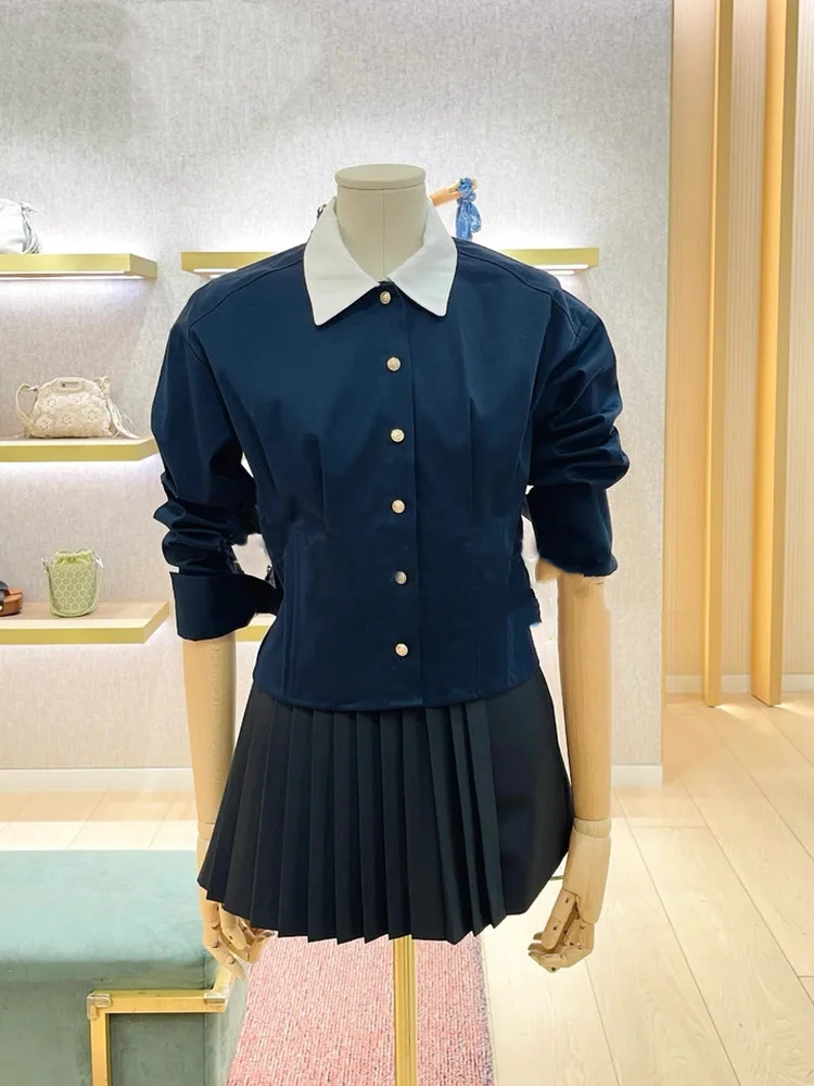 

M Home Ранняя осень 2025 Vintage Sle Long Sve Топ с застежкой на талии и универсальной пышной юбкой f-длины