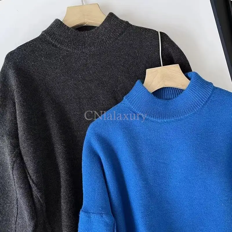 CNlalaxury 2024 Autumn Winter Women New Solid Color Simplicity Loose Raglan Sleeve Knit Leisure Loose Jumper Sweater Chic Tops