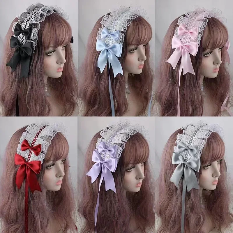 Lovely Sweet Hair Hoop Anime Maid Cosplay Headband Lolita Lace Flower Headwear Hand Made for Girls Mujer Kawaii Hair Accessory