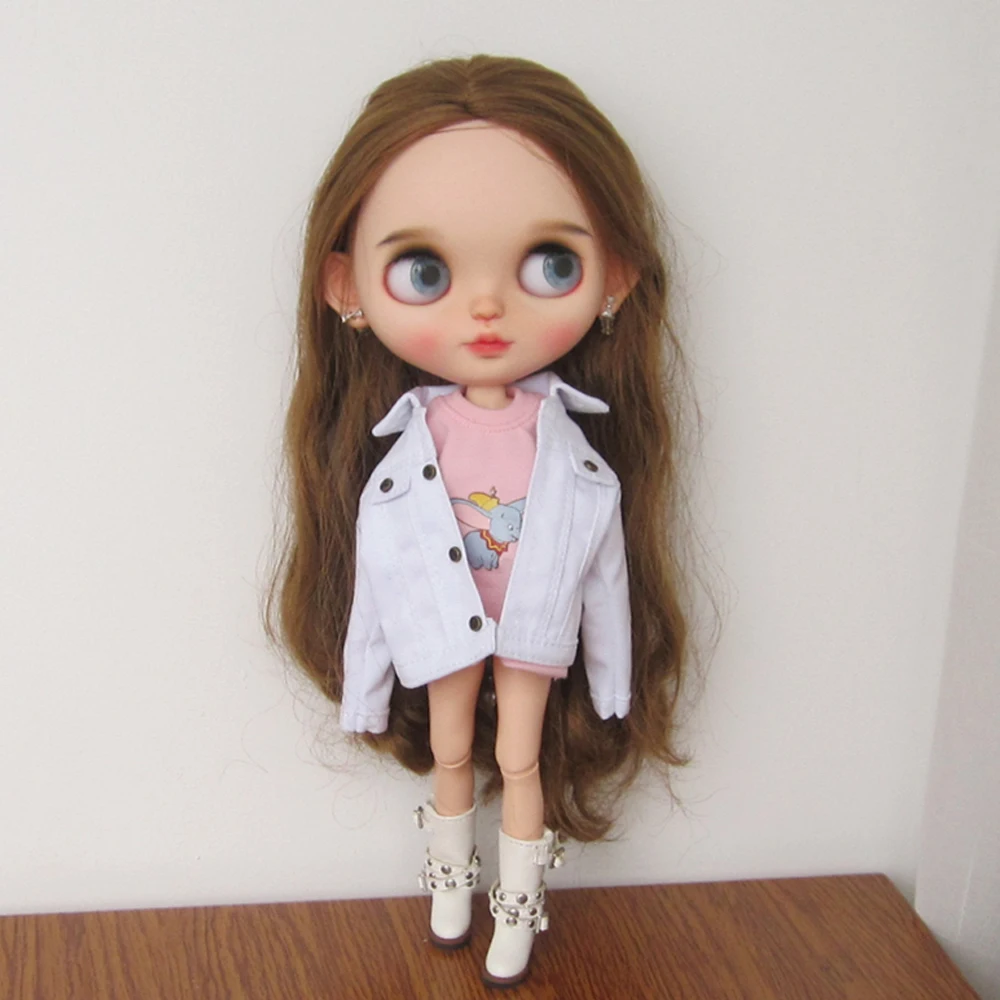 D05-P236 children toy 1/6 blyth ob24 ob27 azone19 joint BJD doll clothes White jacket pink T-shirt