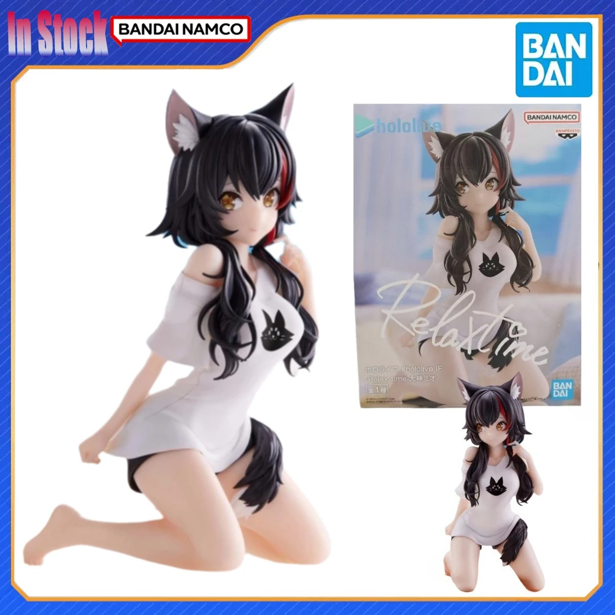 

Подлинная Bandai Original BANPRESTO Relax Time Hololive IF 13 см OokamiMio, комплект модели экшн-фигурки, подарок для детей, подлинная модель аниме