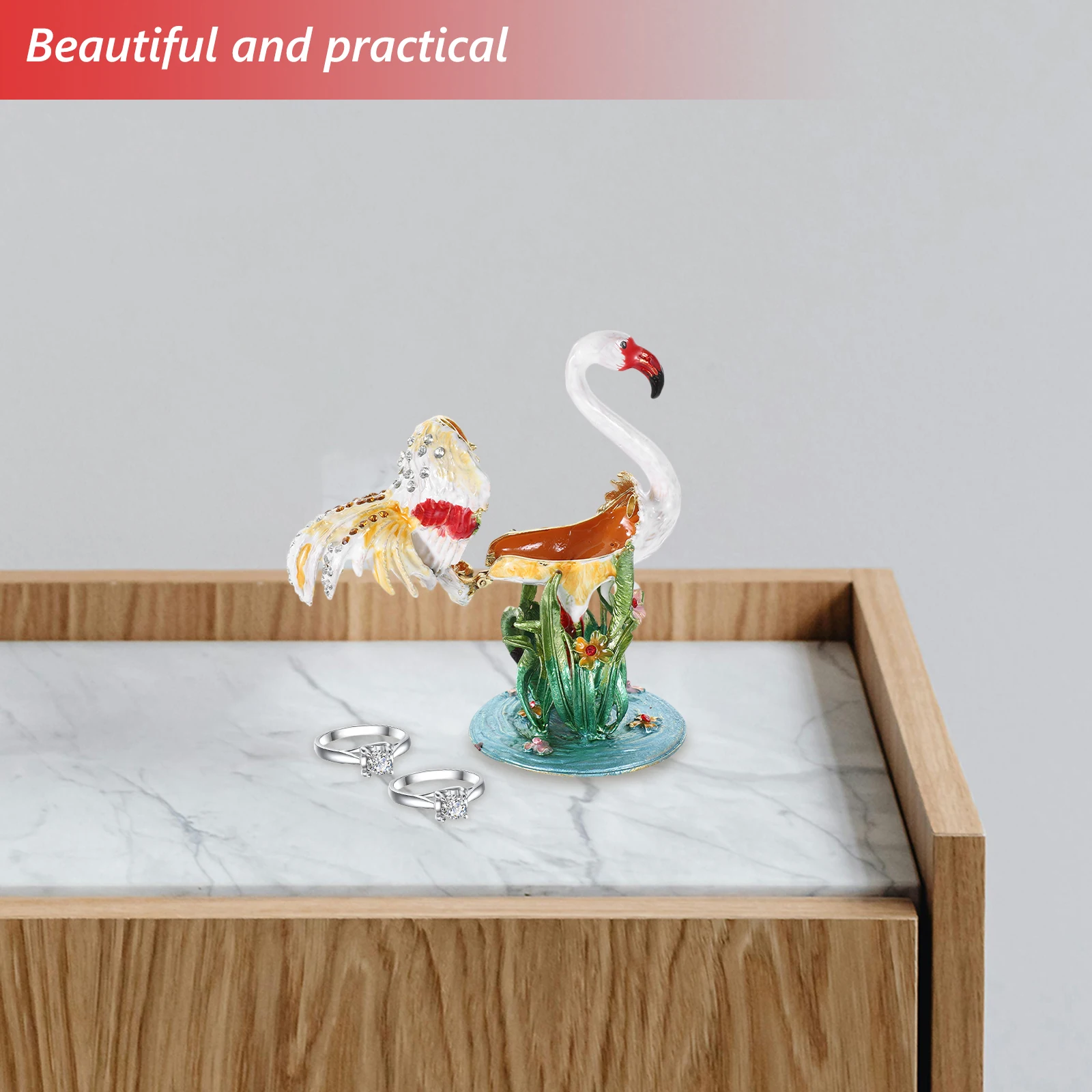 

Multifunctional Flamingo Jewelry Box Vintage Metal Trinket Storage Decorative Home Office Desk Ornament Unique Bird Statue