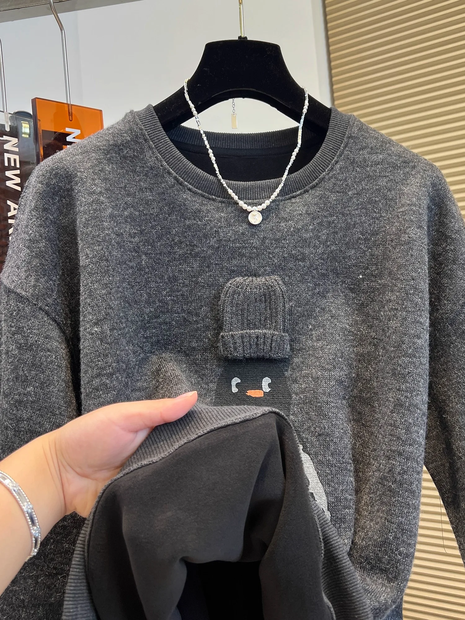 Koreaanse Sle Fce gevoerde lange mouwen ronde hals pinguïnprint sweatshirt dames plus size comfortabele winter nieuwe collectie top