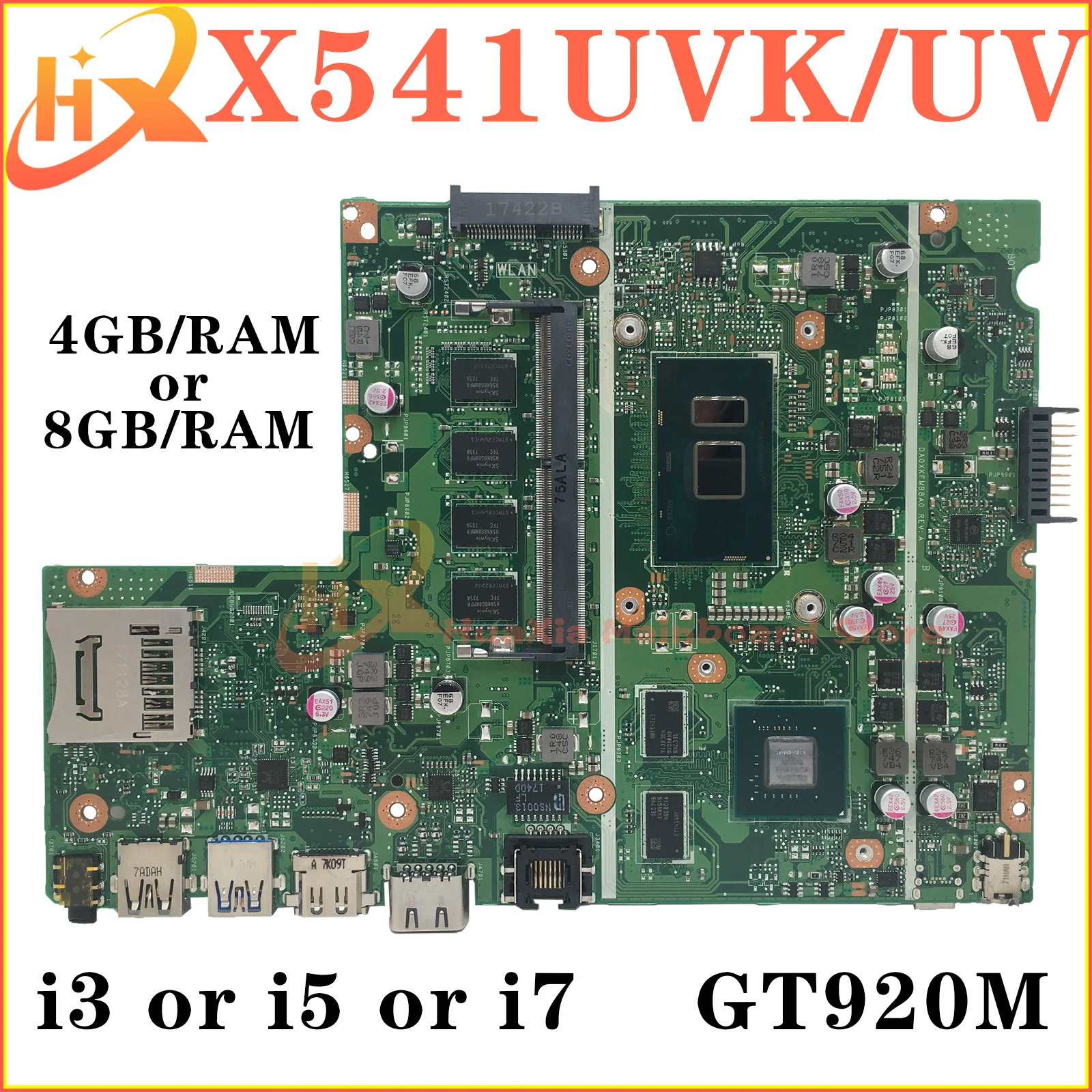 

X541U Mainboard For ASUS X541UJ X541UVK X541UV F541U A541U Laptop Motherboard i3 i5 i7 6th/7th Gen GT920M/V2G RAM-4GB/8GB