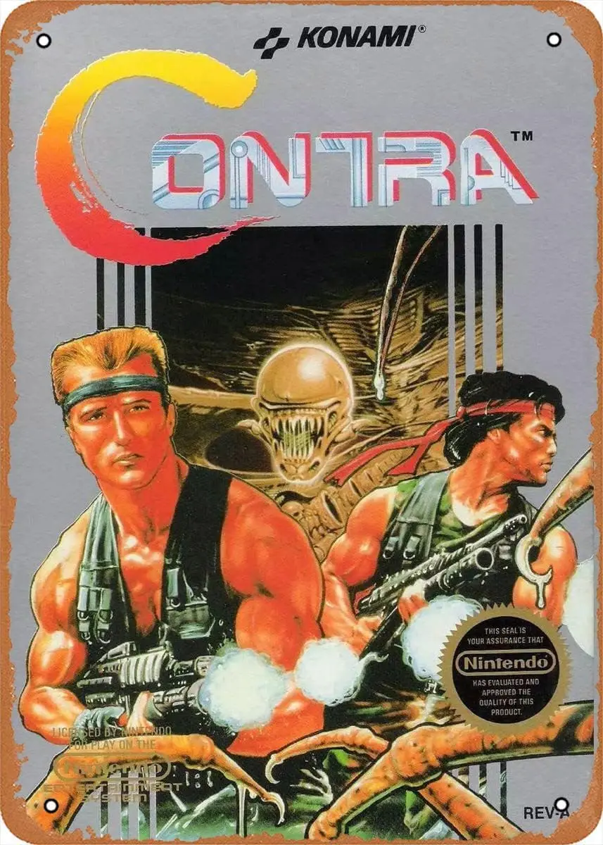 Classic animation film and television Digital Art Poster Metal Contra NES Box Art Video Games Game Role Wall Art Decor Tin Sign-