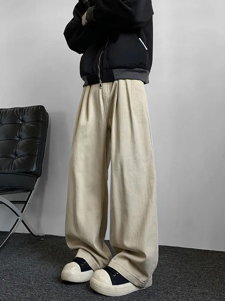 

Men's Casual Wide Leg Pants Autumn Winter American CleanFit Knife Loose Trendy Workwear Long Trousers Straight Cut