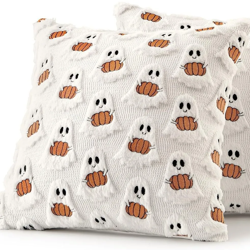 Semplice nuova fodera per cuscino in peluche zucca fantasma ricamo decorazione di Halloween cuscino per divano cuscino per comodino camera da letto