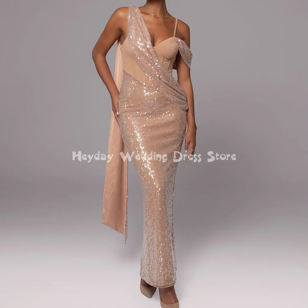 

Heyday Women's Fashion Sparkly Sequins Spaghetti Mermaid Saudi Evening Dresses Sleeveless With Shawl Elegant Party Dresses 2025