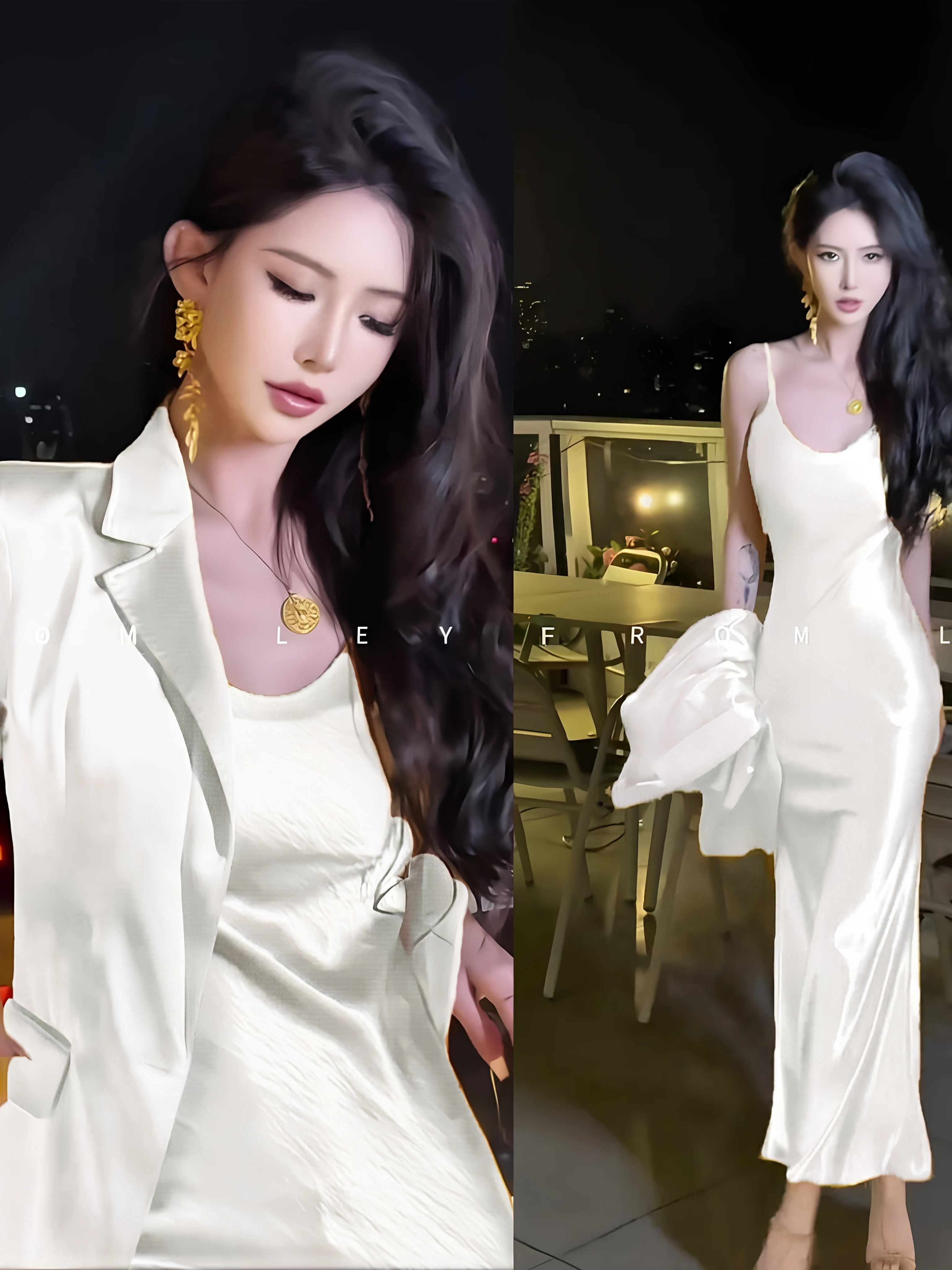 

White Two-Piece Suit Set for Women Autumn Season Slim Fit V-Neck Long Sleeve Suit Jacket And Strap Dress Fashionable