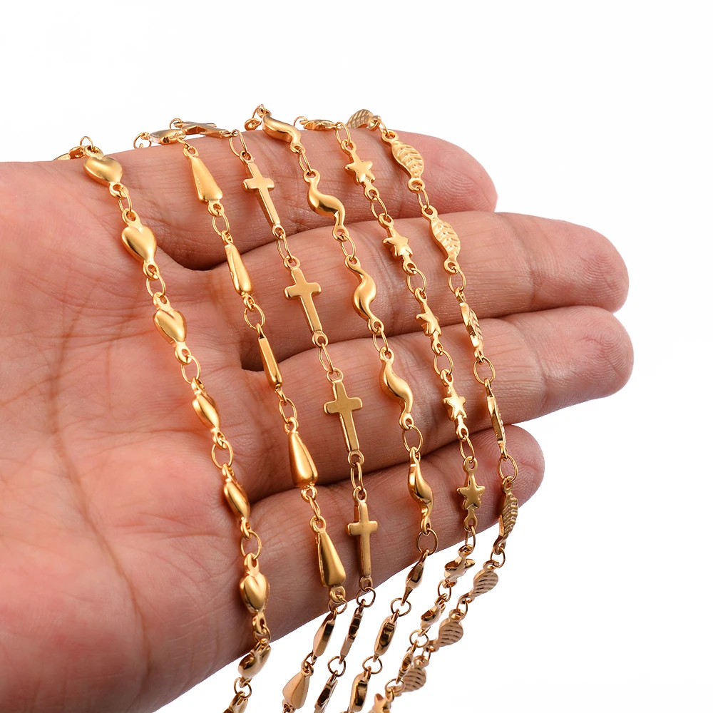 1Pc Length 18cm-100cm Stainless Steel Handmade Heart Link Chain Necklaces Bracelet For Women Heart Cross Bracelet Jewelry