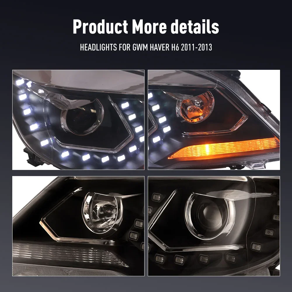 2 pièces lampe frontale de style de voiture pour GWM Haver H6 2011-2013 phare LED feux de jour DRL feux de signalisation accessoires automobiles