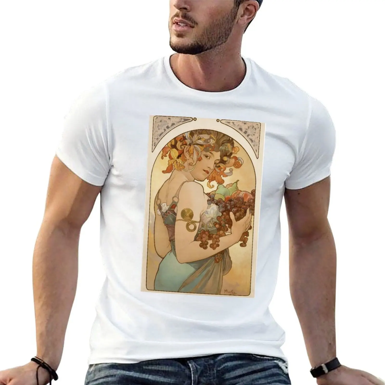 Alphonse Mucha- Fruit T-Shirt Sports Casual Breathable Tee Shirt