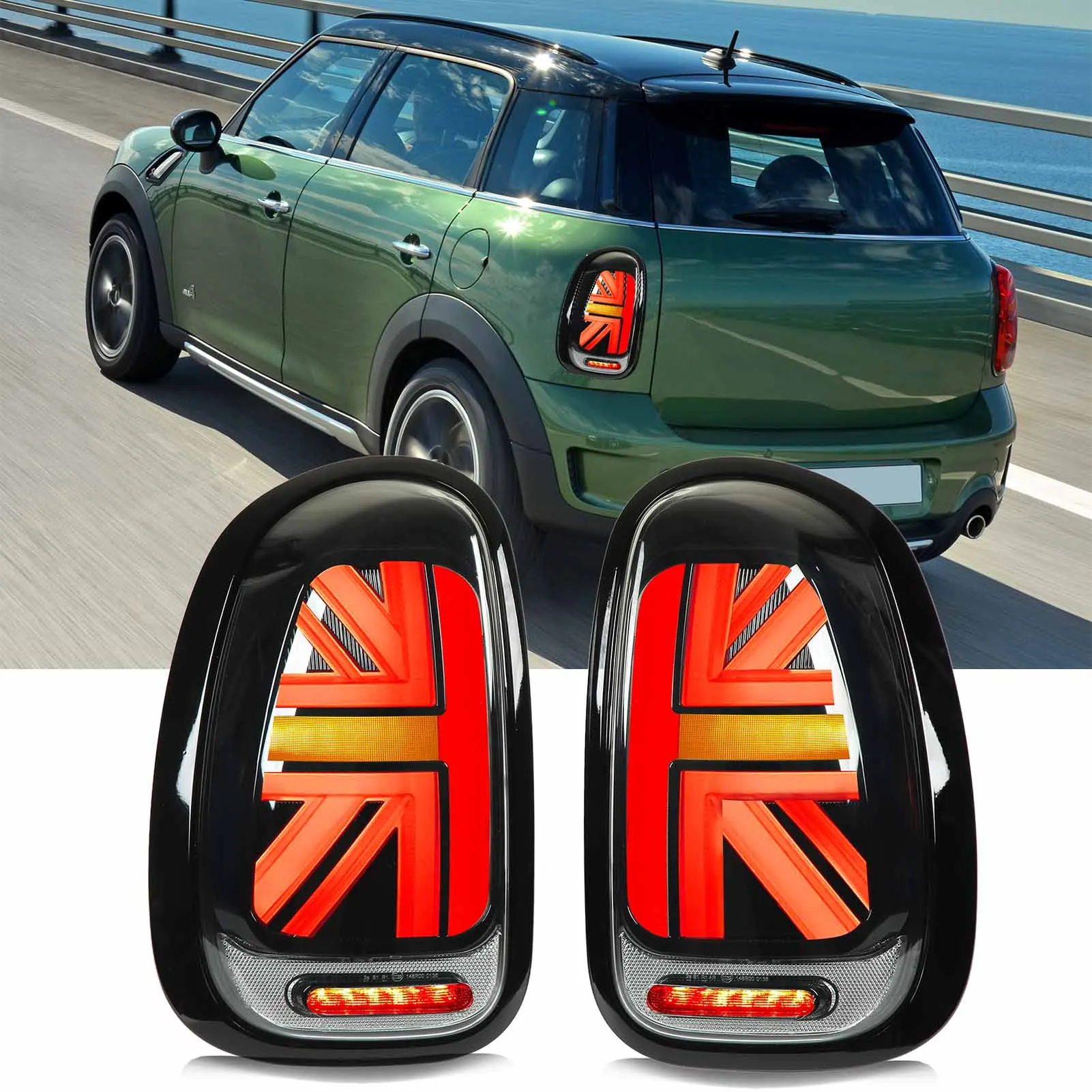 For Mini Cooper R60 Countryman 2010‑2016 1 Pair Rear Tail Light Lamp With LED Bulbs And Sequential Turn Signal Smoked Lens