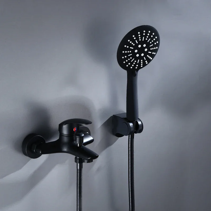 Matte Black Bathroom Shower Faucets Bath Shower Mixer Control Valve Water Tap Wall Mount Bathtub HandHeld Shower Head Set