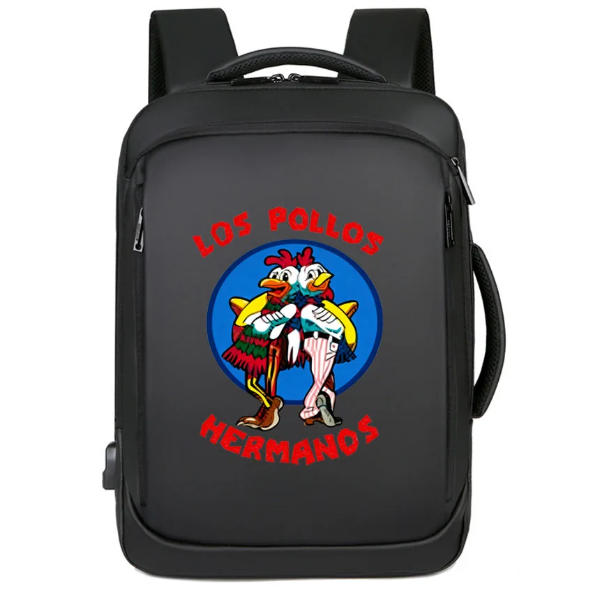 

Women Men Business Backpack USB School Bag Laptop Waterproof BackpackBreaking Bad LOS POLLOS Hermanos Print Boy Girl Rucksack