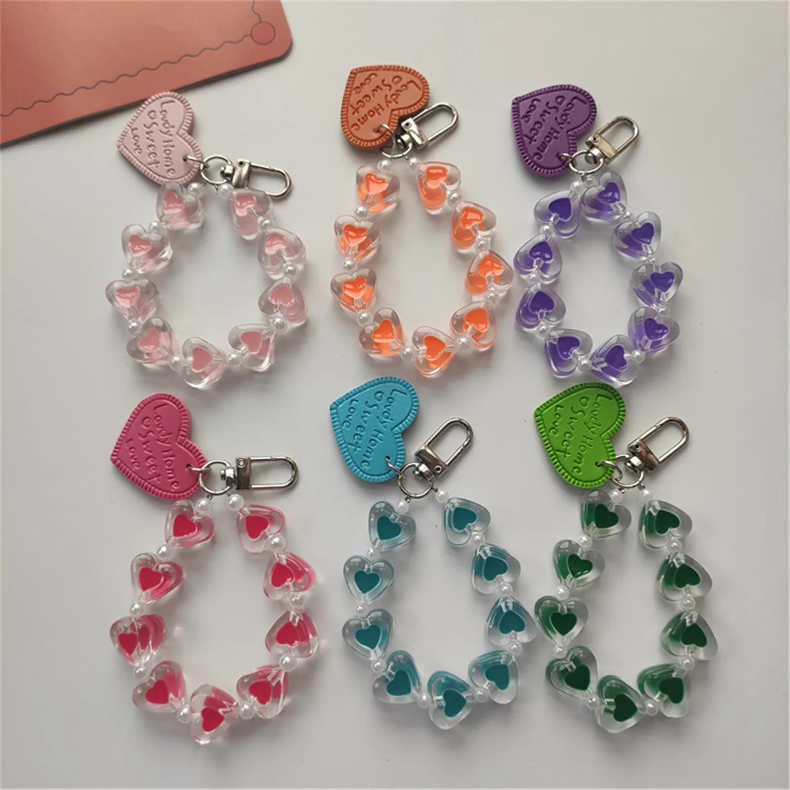 1 Pcs Acrylic Dripping Oil Love Bracelet Diy Jewelry Accessories Handmade Bag Key Chain Chain Mobile Phone Shell Hanging Chain