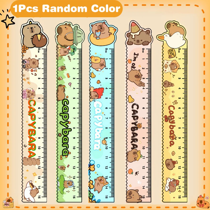 1Pcs Cute Cartoon Capybara Ruler Creative Kawaii Straight Ruler Wavy Lines Drawing Tools Student Stationery Office Supplies Gift