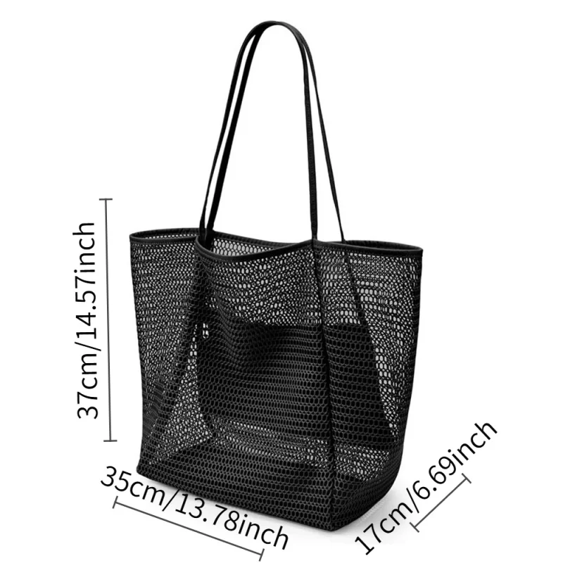 Summer Outdoor Travel Mesh Foldable Beach Bag Women's Handbag Shoulder Bag Lightweight Leisure Bag Beach Essential Bag view 6