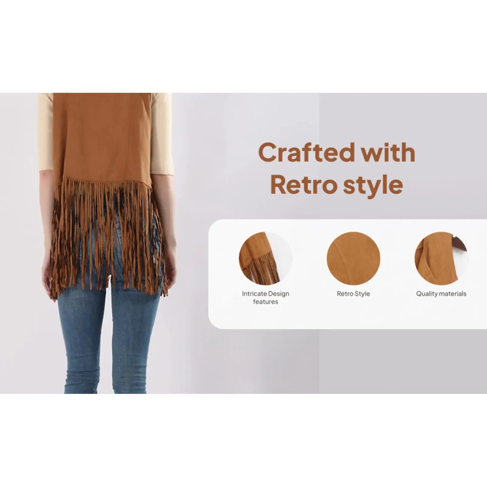 Boho Hippie Fringe Vest Costume Set for Ladies Adult Halloween Party with Headband Sunglasses Earrings 60s 70s Retro Disco Look
