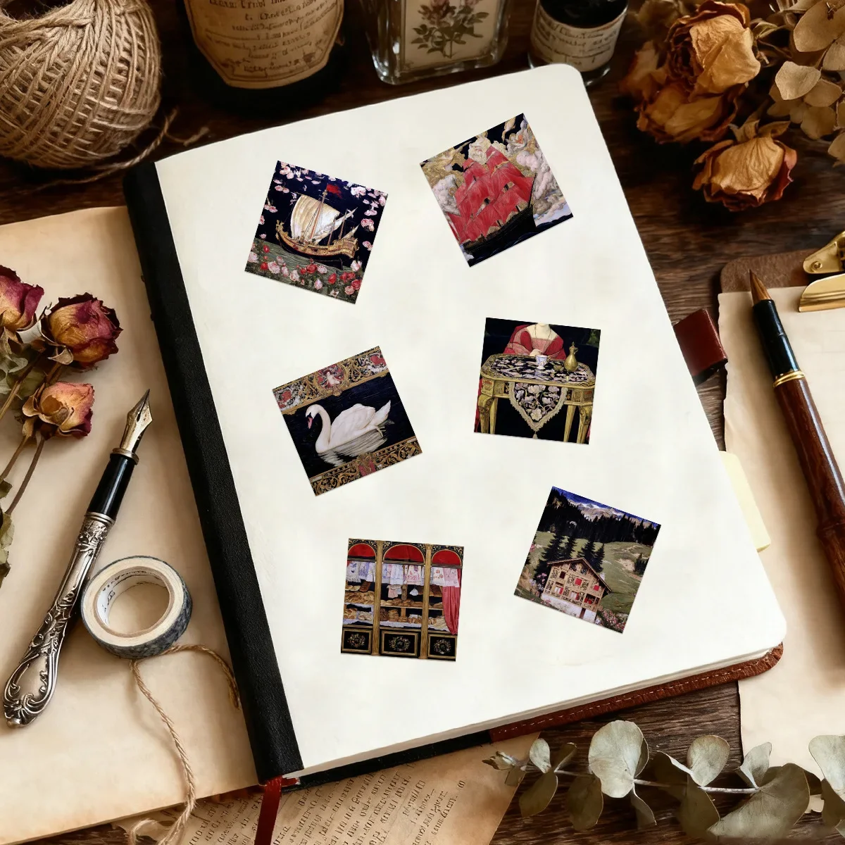10/63PCS Retro Europäischen Mittelalterlichen Ölgemälde Cartoon Aufkleber DIY Telefon Laptop Gepäck Skateboard Graffiti Aufkleber Spaß für kind – Detail 3