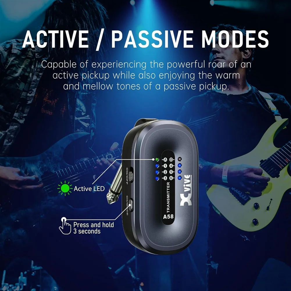 The New  A58 Wireless Guitar System 5.8GHz Wireless Guitar Transmitter Receiver for Active or Passive Electric Bass Guitar