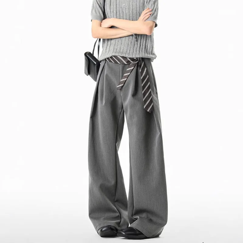 American Three-dimensional I-shaped Pleated Knife Summer A-line Silhouette Commuting Casual Pants High-end Slimming Wide-leg New