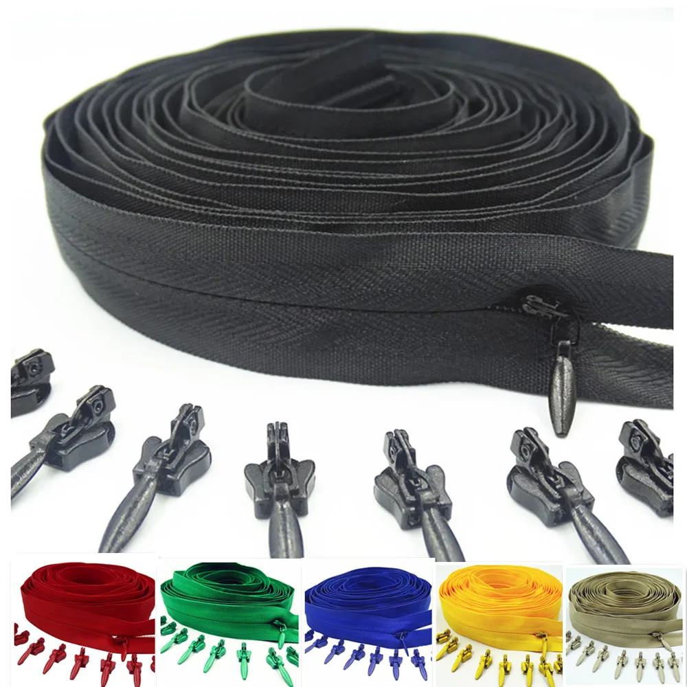 10 Meters Long Zipper 20 Auto Locking Sliders Invisible Nylon 3# Zipper  Used For  Clothing Handbags