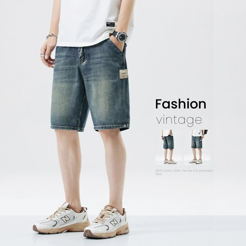 

Men's Fashion Vintage Denim Shorts Summer Casual Loose Streetwear Straight Jeans Male Bermuda Short Pants Streetwear