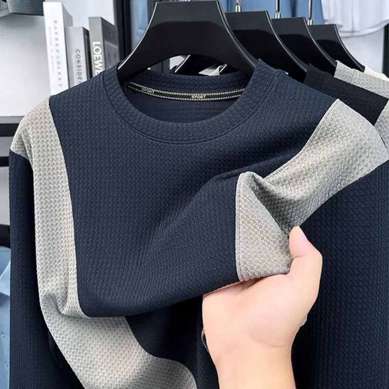 

Осенне-зимний свободный повседневный пуловер с длинными рукавами контрастного цвета и круглым вырезом, большой размер