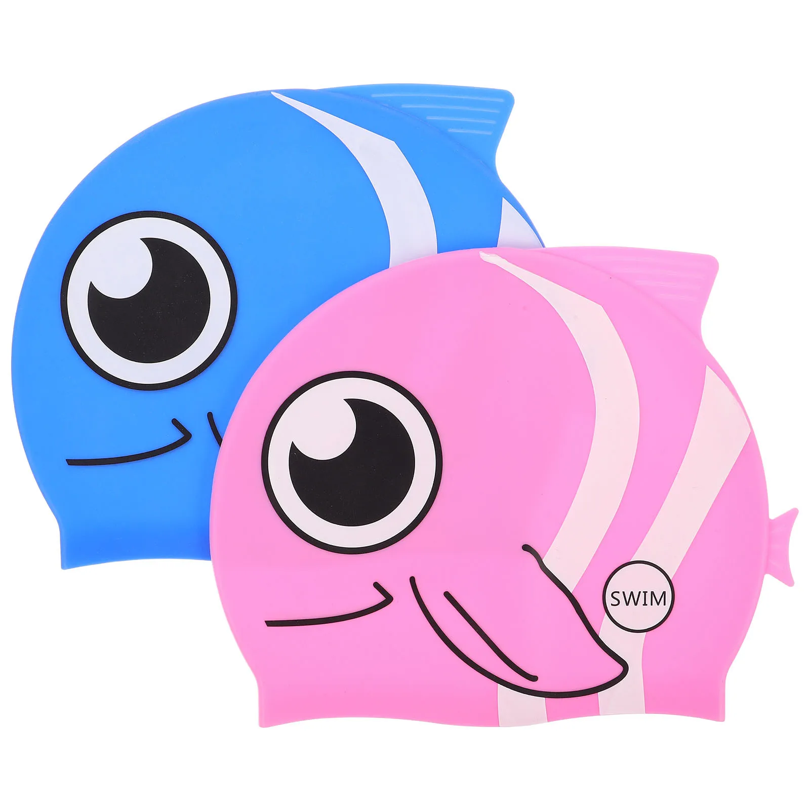 

2Pcs Kids Silicone Swim Cap Waterproof Cartoon Fish Shape Swimming Hat Stretchable Ear Protector Children Pool Bathing