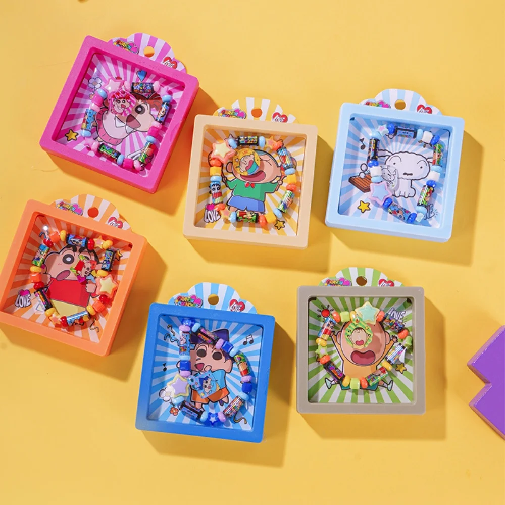 Anime Crayon Shin chan DIY pegatinas de cuentas rollos pulsera de dibujos animados con 50 Uds pegatina láser PET sin repetición regalos para niñas