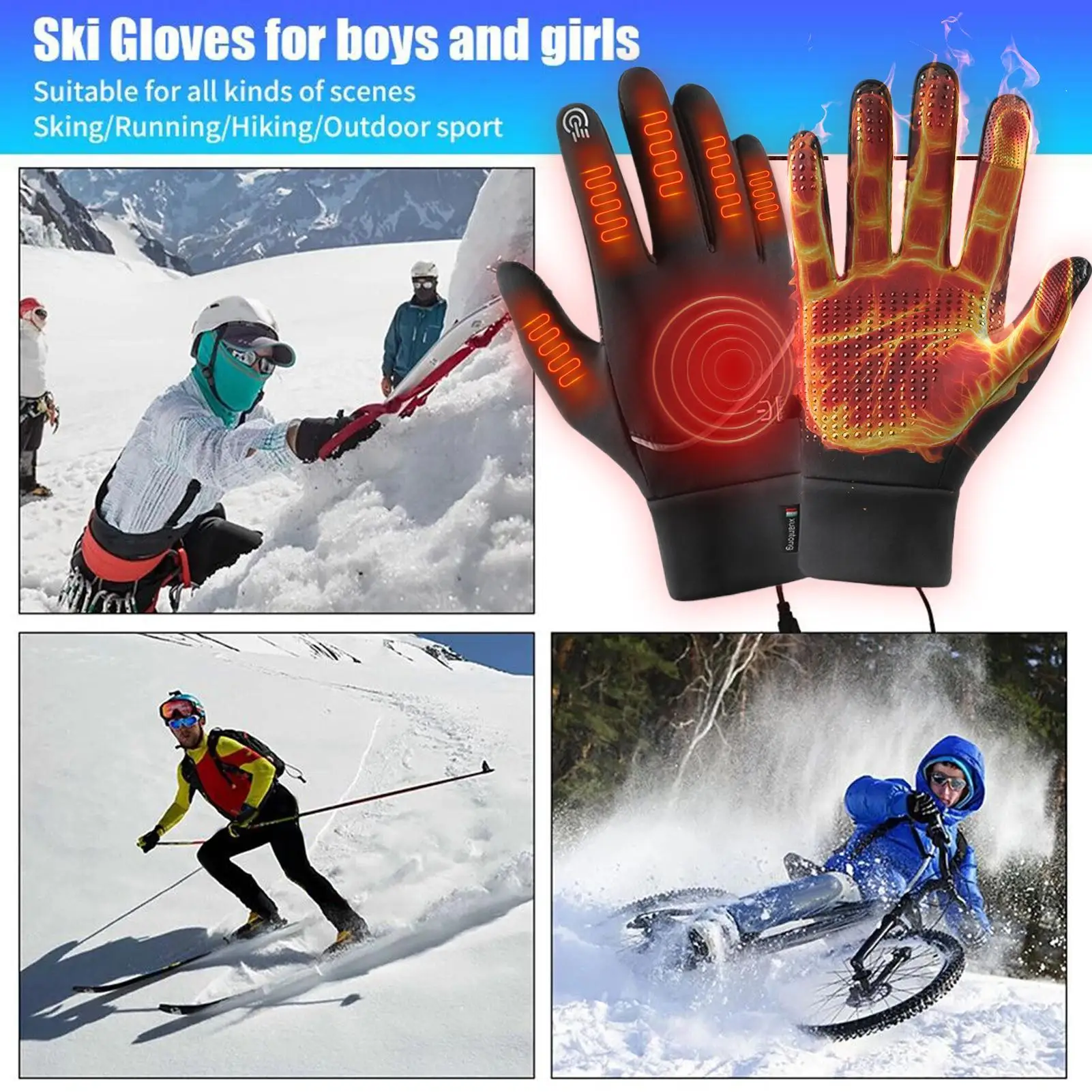 ถุงมือฤดูหนาวกลางแจ้งถุงมือรถจักรยานยนต์พร้อมหน้าจอสัมผัสเรียงรายถุงมือหิมะถุงมือกันความร้อนกันน้ําสําหรับขี่