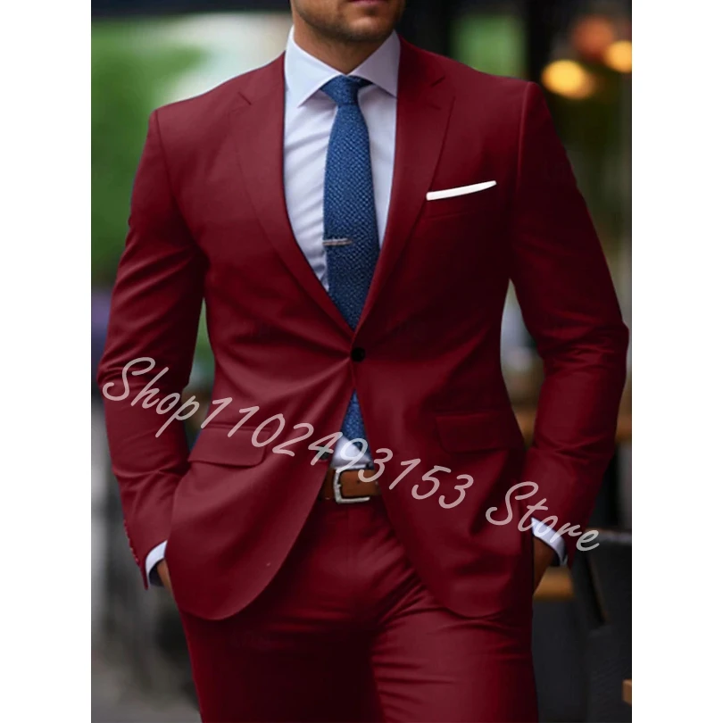 Latest Causal Blue Men Suits Set Custom Slim Fit Best Men Groom Wedding Tuxedos Business Blazer with Pants 2Pcs Costume Homme