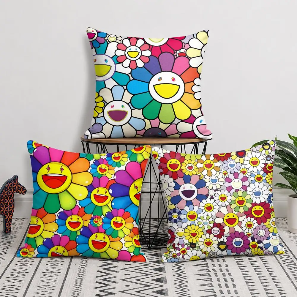 T-Takashi Flowers M-Murakami Cushion Cover Soft Short Plush Double-Sided Printing Home Decor Machine Washable Pillow Case Gift