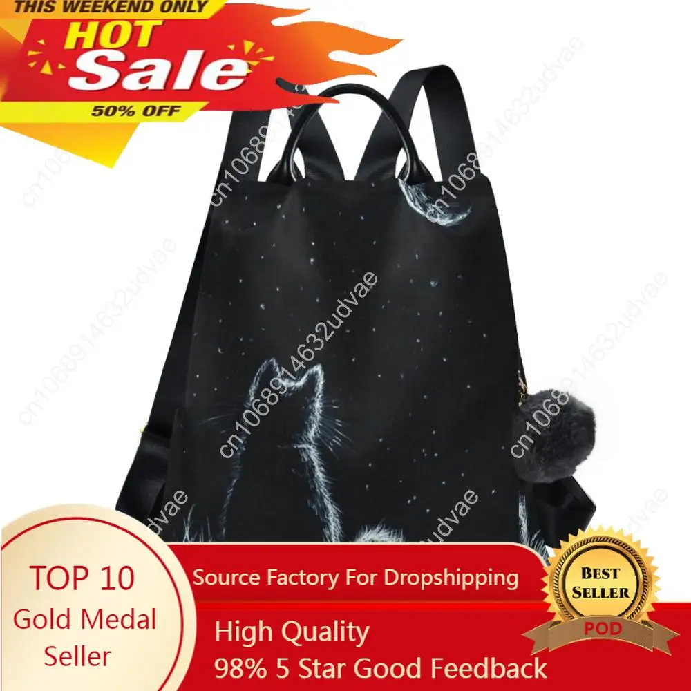 Fashion Women Black Backpack Designer Brand Multifunction Solid Small School Bags For Teenage Girls Cat Under The Stars Mochila cover under yamaha 1b7 28395 00 00