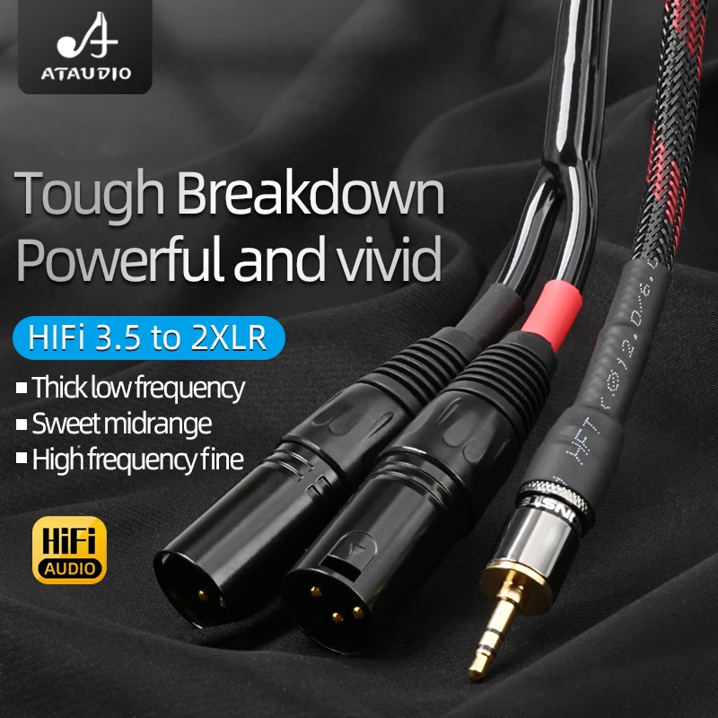 ATAUDIO HiFi XLR Cable 3.5mm to XLR Aux Audio Cord TRS Stereo 3.5 to 2XLR Male for Microphone Computer Phone Speaker Amplifier