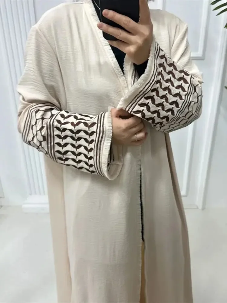 Haute qualité Ramadan ouvert broderie gland rose Kimono Abaya dubaï luxe musulman Islam caftan robe Abayas femmes Kebaya Caftan