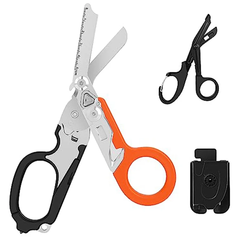 

6-in-1 Multi-Function Trauma Shears with Holster, Stainless Steel Foldable Emergency Response Shears