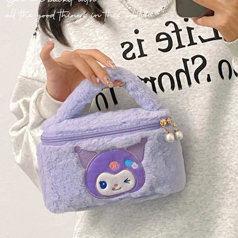 Anime Kuromi MyMelody Cartoon peluche Cosmetics Bag Cute Sanrio Kawaii Handbag Plushie Portable Sundries Storage Case Girl Gifts